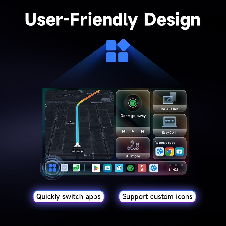 HEYINCAR Carplay Adapter bezprzewodowy Android Auto 8/128G YouTube SIM WIFI