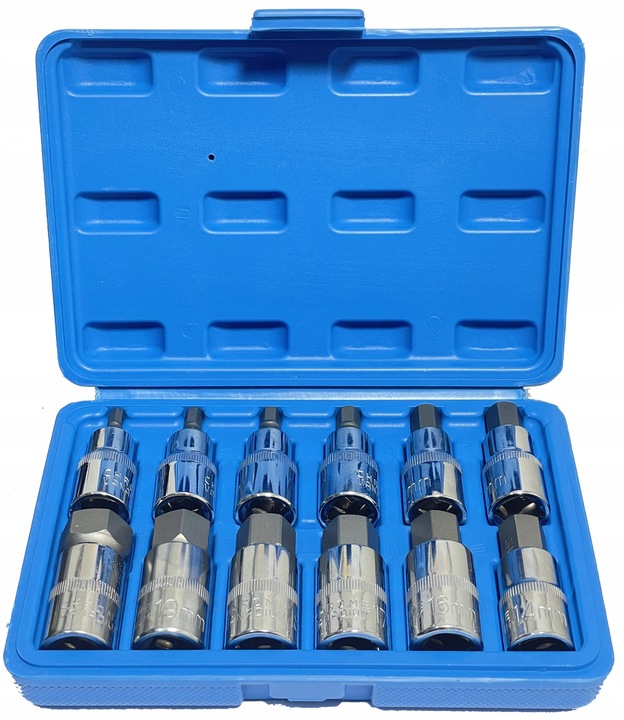 KLUCZE WPUSTOWE NASADOWE IMBUS HEX H5-H22 Z NASADKĄ 1/2' 12 SZT. NASADKI