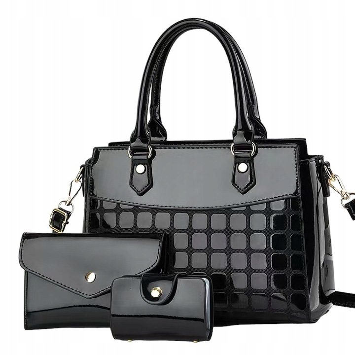 Torebka CZARNA Zestaw 3w1 Damska KLASYCZNA Lakierowana Prezent