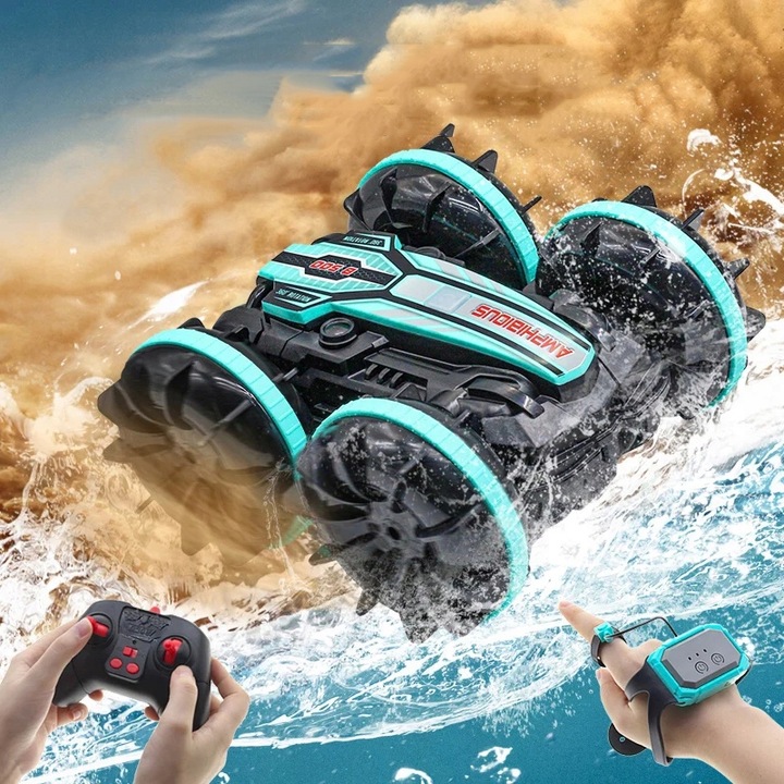 SAMOCHÓD ZDALNIE STEROWANY RC GESTAMI AMFIBIA 2 PILOTY 4x4 360° PŁYWAJĄCY