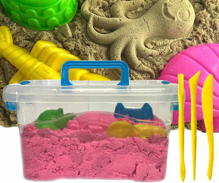 ZESTAW PIASEK KINETYCZNY 2kg + BASEN PIASKOWNICA FOREMKI SZPATUŁKI WALIZKA