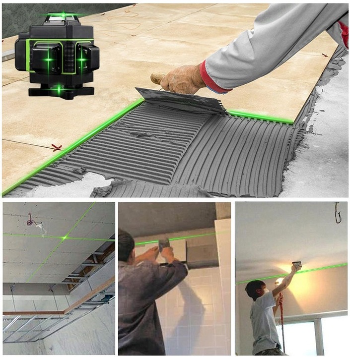 POZIOMNICA LASEROWA LASER KRZYŻOWY 4D 360 + STATYW 16 linii laserowych