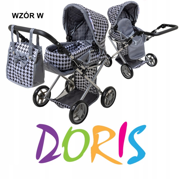 Wózek dla lalek 3w1 SPACEROWY GŁEBOKI + LALKA BOBAS INTERAKTYWNA ZESTAW XXL