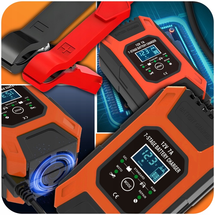 Prostownik AUTOMATYCZNY Z FUNKCJĄ NAPRAWY AKUMULATORÓW 12V 7a AUTOMAT