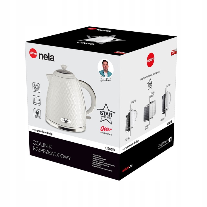 CZAJNIK ELEKTRYCZNY BEZPRZEWODOWY 1,7l C265 ELDOM BIAŁY