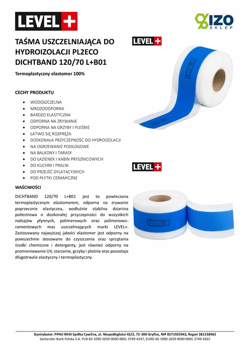 Taśma do Hydroizolacji 10mb Łazienka Balkon B01