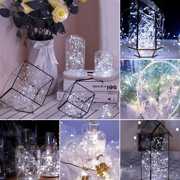 4szt X LAMPKI LED DRUCIKI 5 M 50 LED NA BATERIE MIKRO ŚWIATEŁKA ZIMNY BIAŁY