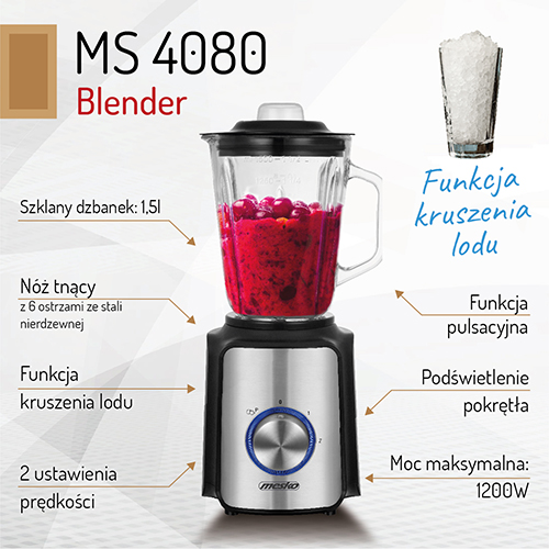 BLENDER KIELICHOWY MESKO MIKSER 1,5L MOCNY 1200W MIKSUJE KRUSZY LÓD bez BPA