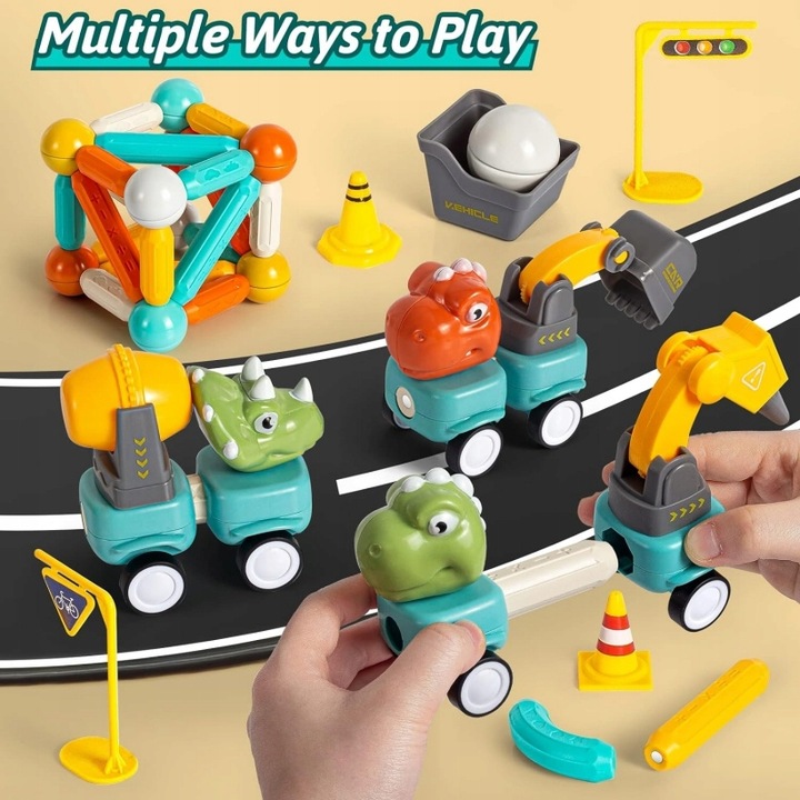 Klocki Magnetyczne Dinozaury Konstrukcyjne 84 el. WOOPIE