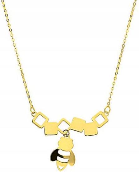 Złoty naszyjnik 585 PLASTER MIODU I PSZCZOŁA 1,61g nowoczesny wzór prezent