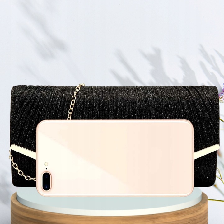 Torebka Wieczorowa Czarna Kopertówka Błyszcząca Ślub Wesele Wizytowa mała