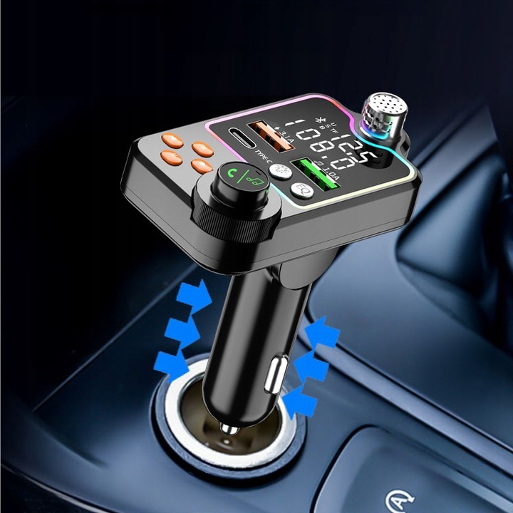TRANSMITER BLUETOOTH SAMOCHODOWY BT 5.0 ŁADOWANIE QC 3x USB RGB AUDIO FM