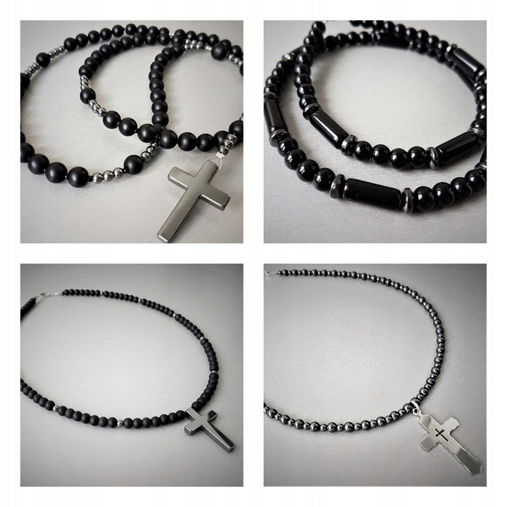 MĘSKI NASZYJNIK RÓŻANIEC ONYKS HEMATYT HIT Nowość