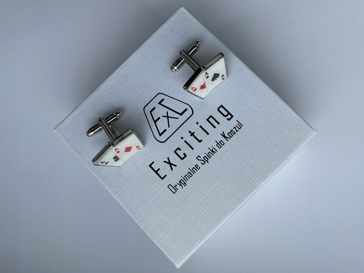 Spinki do mankietów EXC Poker Karty do Gry Kareta 4 Asy 2 Pary dla Szulera