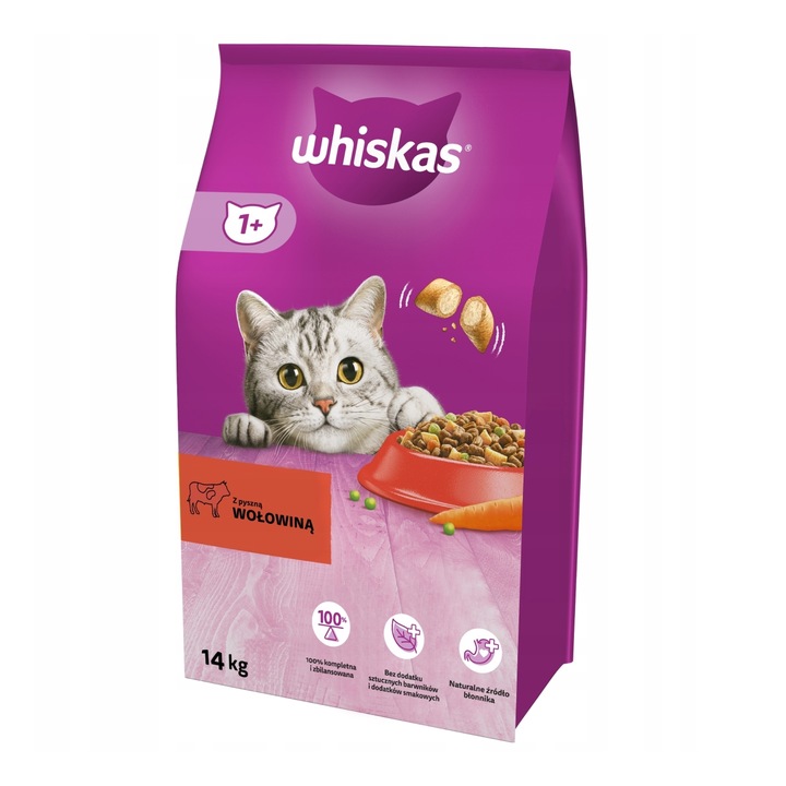 WHISKAS SUCHA KARMA DLA KOTA Z WOŁOWINĄ 14KG