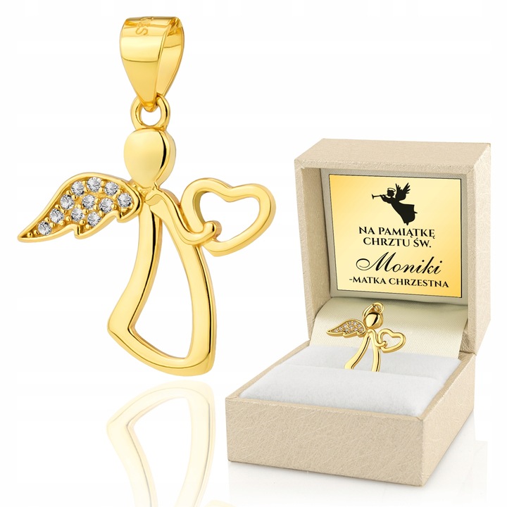 Medalik Pozłacany Aniołek pr. 925 na Pamiątkę Chrztu Świętego dla Dziecka