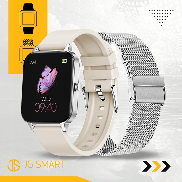 SMARTWATCH ZEGAREK DAMSKI ROZMOWY MENU PL PULS SMART WATCH SREBRNY 2 PASKI