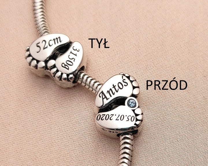 CHARMS STÓPKI zawieszka srebro 925 + TWÓJ GRAWER prezent dla młodej mamy