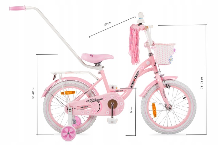 Rower dla dziewczynki Mexller 16" Village Rowerek dziecięcy + prowadnik