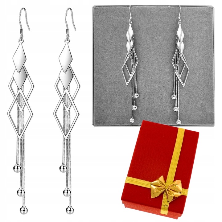 KOLCZYKI SREBRNE MOTYW GEOMETRYCZNY WISZĄCE DŁUGIE SREBRO 925