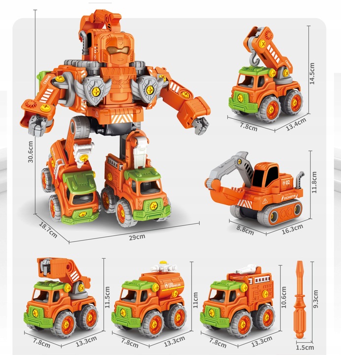 AUTO ROBOT DO SKRĘCANIA 5w1 LED TRANSFORMER XXL ZABAWKA KONSTRYKCYJNA