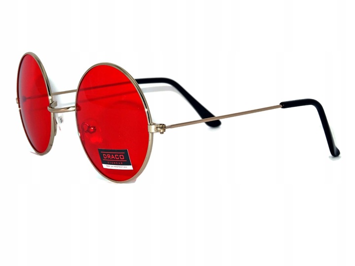 OKULARY VINTAGE LENONKI OKRĄGŁE METALOWE RETRO RED CZERWONE UV400