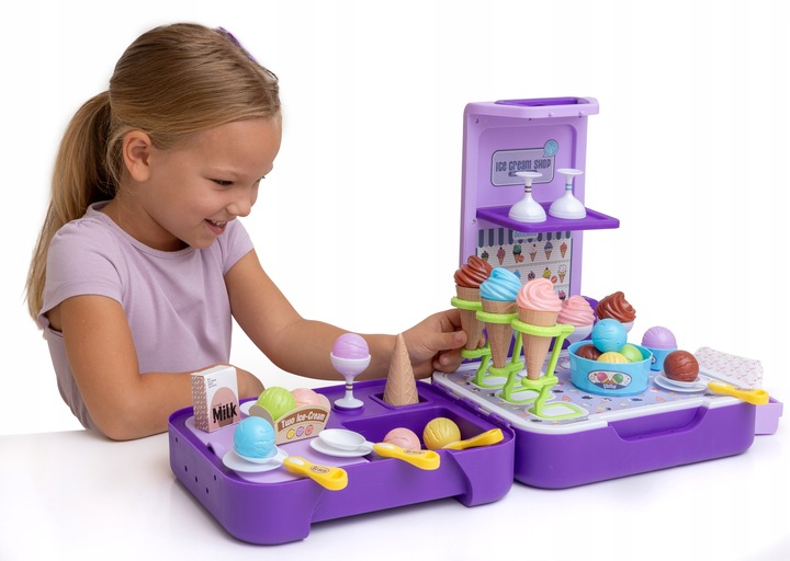 LODZIARNIA SKLEP Z LODAMI CUKERNIA KUCHNIA ZESTAW WALIZKA LODY DLA DZIECI