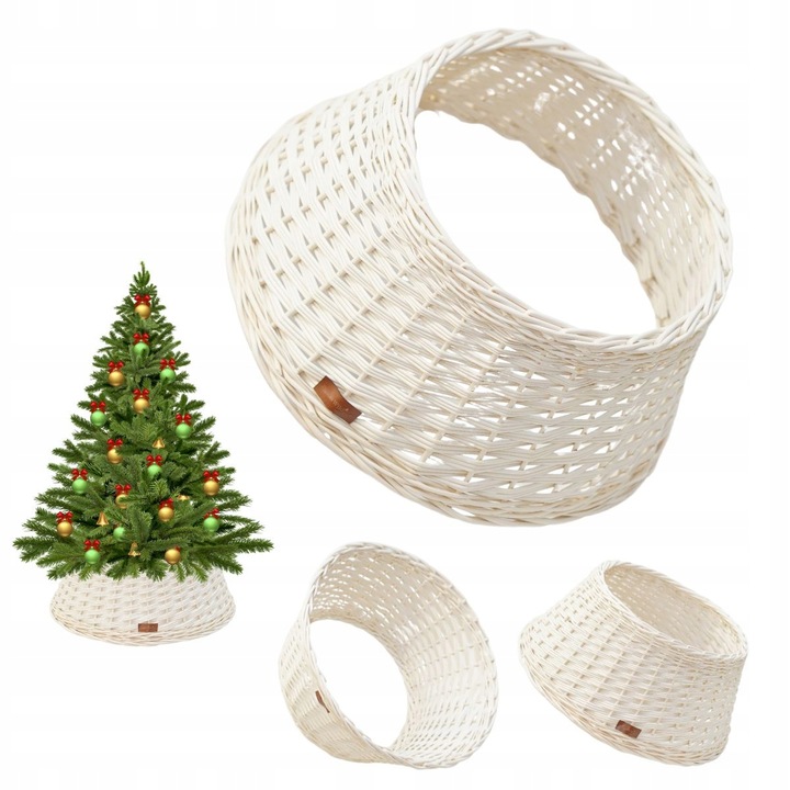 OSŁONA NA STOJAK POD CHOINKĘ 70 CM WIKLINOWA OSŁONKA BIEL-ECRU