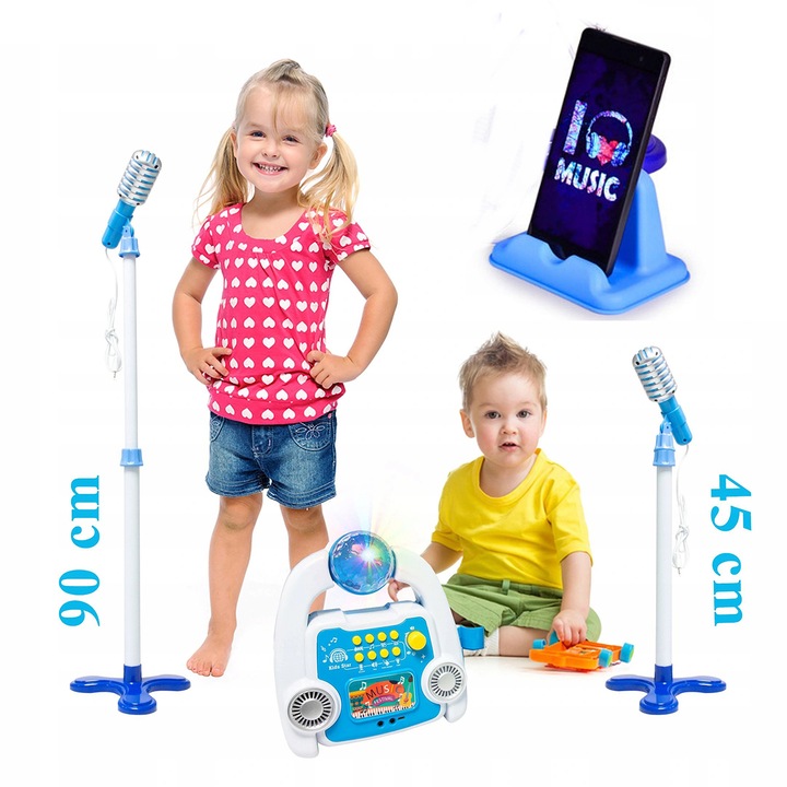 ZESTAW DO KARAOKE MIKROFON DLA DZIECI WZMACNIACZ STATYW EFEKTY NAGRYWANIE