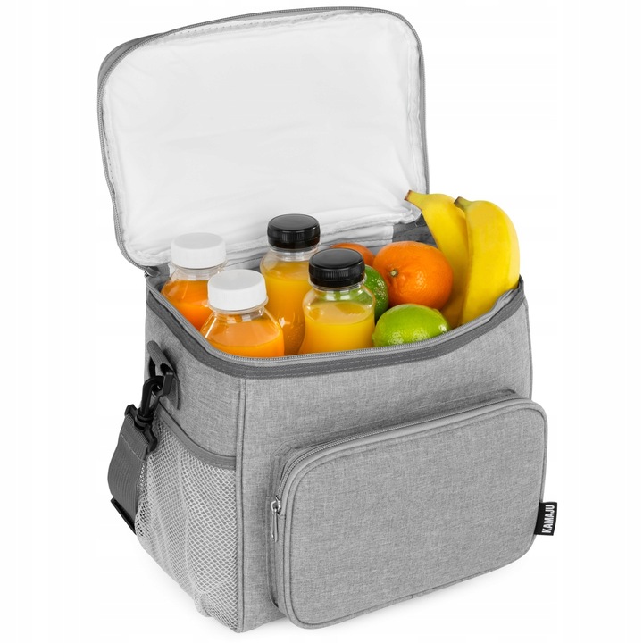 SOLIDNA TORBA TERMICZNA NA LUNCH PIKNIK 2 KOMORY + KIESZENIE PASEK SZARA
