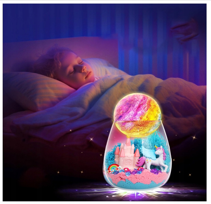 Jednorożec Zestaw Kreatywny Dziewczynki Lampka Nocna Piasek Kinetyczny DIY