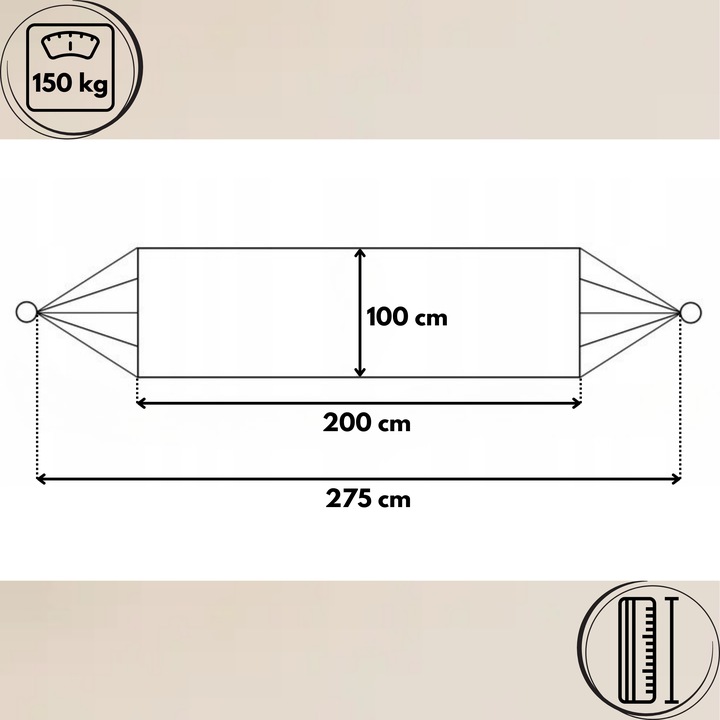 HAMAK OGRODOWY TURYSTYCZNY BOHO MOCNY 100x200cm 150kg TORBA BEŻ