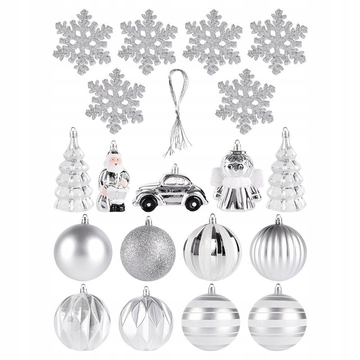 20x Bombki CHOINKOWE świąteczne nietłukące SREBRNE zestaw bombek na choinkę