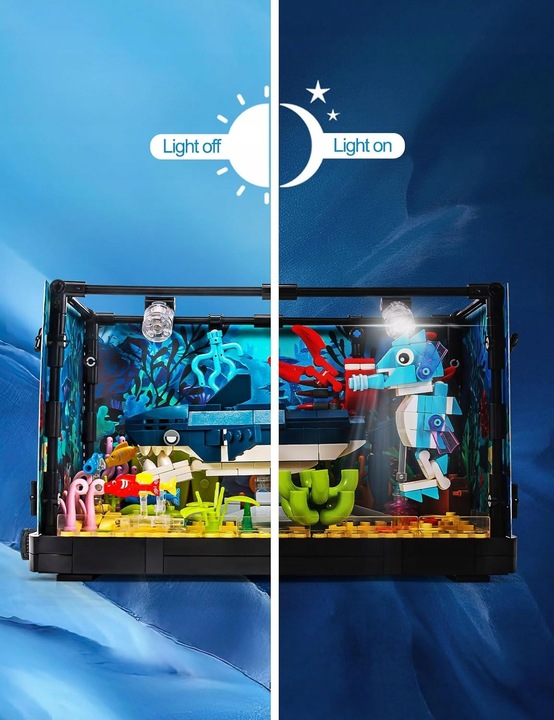 Zestaw klocków klocki AKWARIUM z żółwiem podświetlane LED ruchome elementy