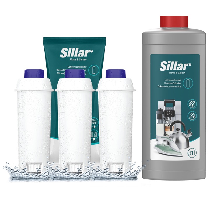 Odkamieniacz do ekspresu 1l + 3x filtr wody do ekspresu Delonghi - Sillar