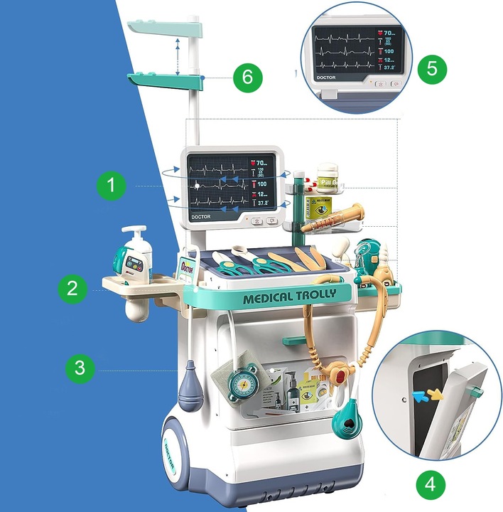 Zestaw Lekarski dla Dzieci Wózek Stacja Doktora Zabawa w Lekarza Stetoskop