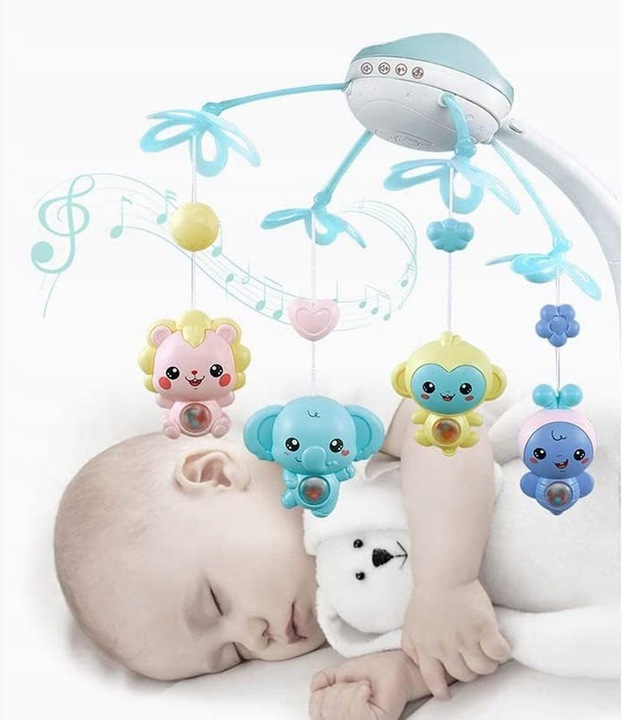 MUZYCZNA KARUZELA KARUZELKA DO ŁÓZECZKA PROJEKTOR Z PILOTEM 500 MELODII