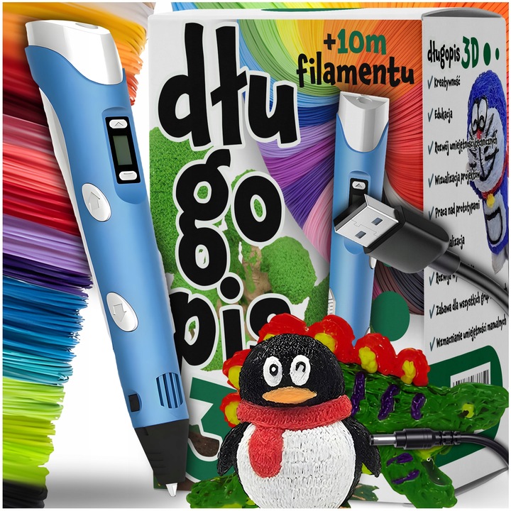DŁUGOPIS 3D DRUKARKA MAGICZNY PEN DLA DZIECI ZESTAW + 10 METRÓW WKŁADU
