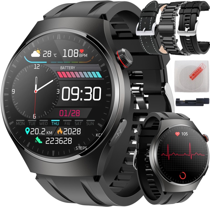 Zegarek KARDIOWATCH Ciśnieniomierz Asystent Glukozy EKG Analiza Krwi AMOLED