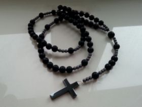 MĘSKI NASZYJNIK RÓŻANIEC ONYKS HEMATYT HIT Nowość