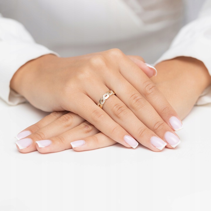 ZŁOTY PIERŚCIONEK pr. 585 Przeplatany Łańcuszek z Cyrkoniami 14k r.14