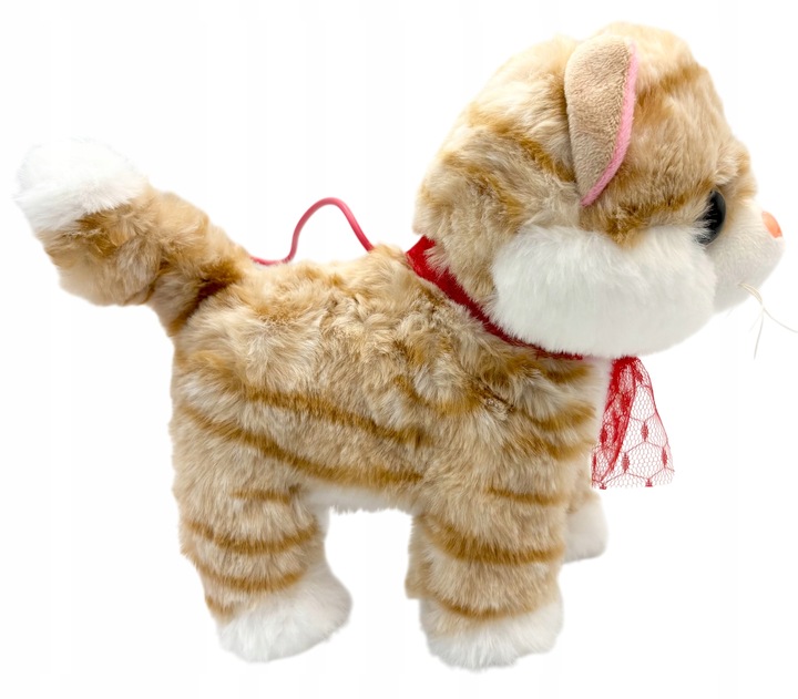 Kotek na smyczy interaktywny kot pluszowy chodzący kotek na baterie rudy sm