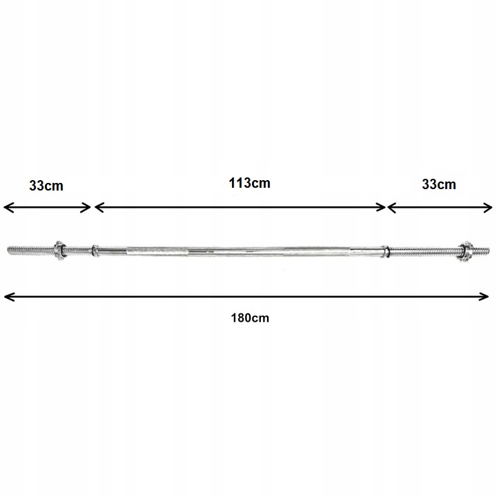 Gryf prosty stalowy sztanga 180cm 30mm pełny zaciski