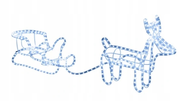 Renifer Świąteczny z Saniami Figurka Świecący LED NIEBIESKI Zewnętrzny Duży