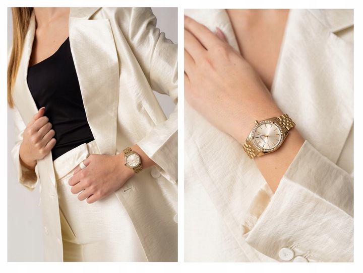 ZEGAREK DAMSKI PAUL LORENS MOCCA cyrkonie złoty +BOX +GRAWER