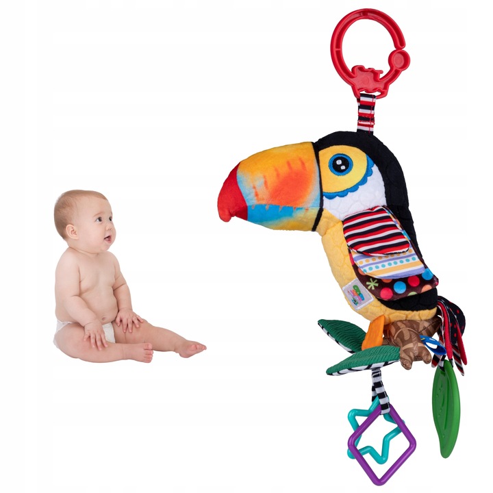 Zawieszka do wózka sensoryczna kontrastowa grzechotka dla niemowląt Tukan