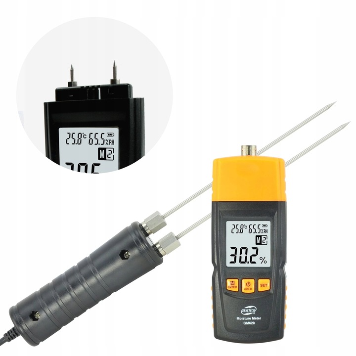 WILGOTNOŚCIOMIERZ PRECYZYJNY I SZYBKI MIERNIK WILGOTNOŚCI DREWNA+SONDA LCD