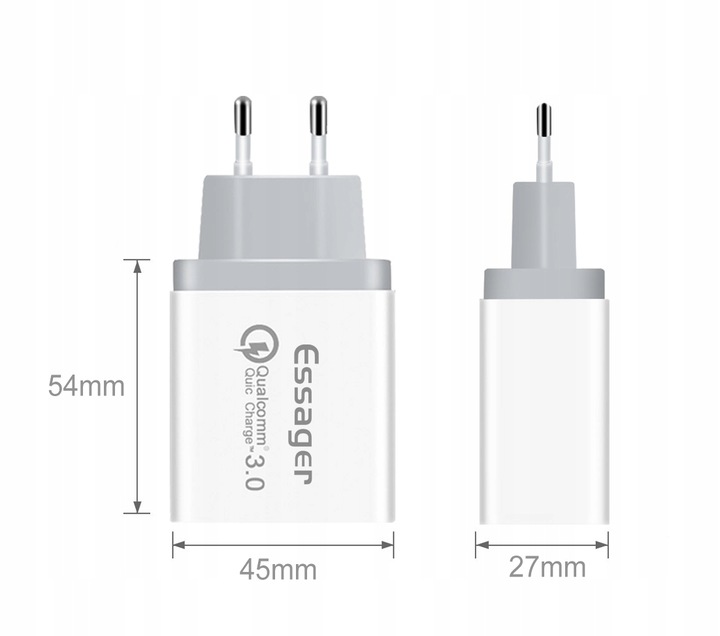 Szybka ładowarka sieciowa zasilacz 3x USB 30W QC3