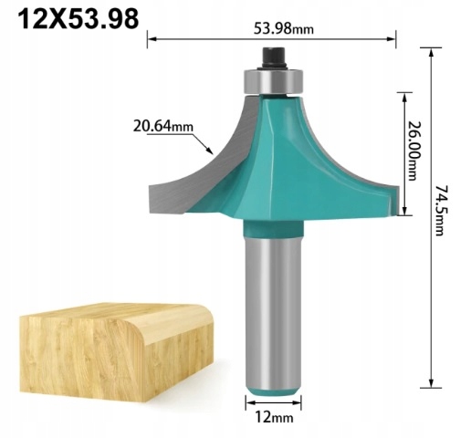 Frez do krawędzi drewna zaokrąglający R20,64 chwyt 12mm weglik