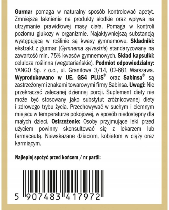 Gurmar GS4 - Yango - 60 kaps